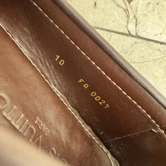LOUIS VUITTON MENS MONTE CARLO DRIVERS- WORN 1X- SIZE 10- BROWN W/ GOLD HARDWARE - Picture 9 of 9